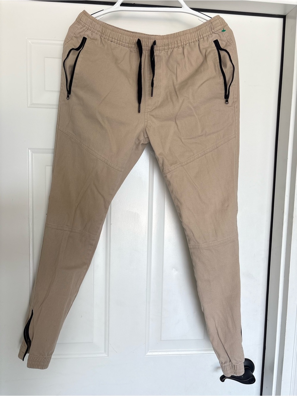 Men's Khaki Jogger Pants with Zipper Pockets